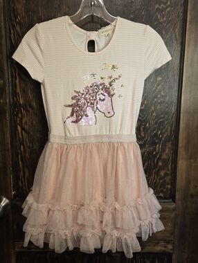 Girls 'btween' Pink Sequin Unicorn Tulle Tutu Dress Sz 8